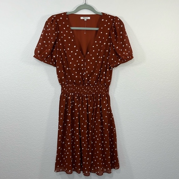 Madewell NWOT Smocked Mini Dress Polka Dot size Small style L3392 - Picture 2 of 13